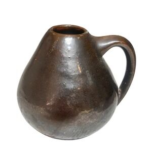 Studio Pottery Bud Vase Bronze Metallic Glaze Handcrafted Small Handle Vase 4in